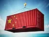Container mit chinesischer Flagge darauf