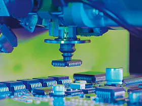 Mikromotoren bringen aber auch die Leiterplattenbestückung in Schwung: Moderne Massenelektronik wird heute fast ausschließlich auf Bestückautomaten gefertigt. Bei diesen oft schnelllebigen Produkten ist im wahrsten Wortsinn Zeit gleich Geld. Deshalb sind bei den eingesetzten Produktionsmaschinen besonders zwei Dinge sehr wichtig: möglichst hohe Stückzahlen und geringste Umrüstzeiten. Für den Hersteller solcher Automaten bedeutet dies, bei einfacher Handhabung im Dauerbetrieb Höchstleistung sicherzustellen. Diese Forderung lässt sich nur dann erfüllen, wenn die komplexen mechanischen Abläufe äußerst präzise und reproduzierbar ablaufen. Hier sind Kleinstmotoren gefragt, die höchste Funktionalität auf kleinstem Raum bieten.