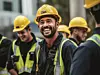 Generative AI happy of team construction worker working at construction site