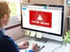 System hacked alert on computer screen after cyber attack on net