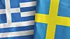 Sweden and Greece two flags textile cloth 3D rendering