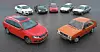 Sieben Generationen Passat auf einen Blick (v.li): vom Passat B1 Schrägheck über die zweite Ausführung mit Formel E-Ausstattung, den Passat B3 Variant, die Limousine der vierten Generation, einen Passat W8 der Baureihe B5 und den starken Passat B6 R36 bis zum aktuellen Modell in Variant-Version.