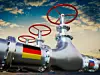Gas-Pipeline mit den Flaggen von Deutschland und Russland darauf