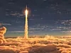 Eine Rakete durchbricht beim Start Richtung All die Wolkendecke