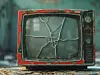 A vintage television set with a cracked screen, symbolizing the breakdown of traditional media in the digital age