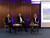 Podiumsdiskussion auf der WGP-Frühjahrstagung (v.l.n.r. Prof. Michael Zäh, WGP-Präsident; Prof. Siegfried Russwurm, Aufsichtsratsvorsitzender Thyssenkrupp und der Voith Group; Sina Scheidle, Head of BodyTEC, Mercedes-Benz AG.