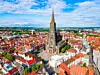 Ulm Minster Church aerial panoramic view, Germany