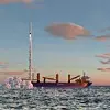 Weltraumbahnhof in der Nordsee, eine Rakete startet