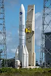 Ariane 6 - Demontage des mobilen Portals für den Testlauf am 23. Juni 2023 auf dem europäischen Weltraumbahnhof in Kourou (Französisch-Guayana).
