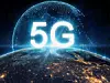 5G-Schriftzug, darunter ein Satelitenbild der Erde