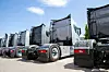 New heavy trucks in truck store, trucks lined up - LKW beim Händler, Symbolbild LKW-Kartell