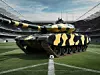 So wie in diesem - natürlich nicht ganz ernst gemeintem Bild - kann sich die KI den Einstieg von Rheinmetall bei Borussia Dortmund als Sponsor vorstellen.