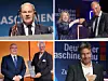 Impressionen vom Maschinenbau-Gipfel: Bundeskanzler Olaf Scholz, US-Botschafterin Amy Gutmann und VDMA-Präsident Karl Haeusgen, PRODUKTION-Chefredakteur Claus Wilk und Preisträger Preis Deutscher Maschinenbau Thomas Lindner, Bundeswirtschaftsminister Robert Habeck