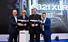 Norbert Peer (links), COO Airbus Aerostructures, Eva Weber, Oberbürgermeisterin der Stadt Augsburg, Dr. Markus Söder, Ministerpräsident des Freistaates Bayern und André Walter, Chef der zivilen Flugzeugproduktion von Airbus in Deutschland