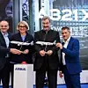 Norbert Peer (links), COO Airbus Aerostructures, Eva Weber, Oberbürgermeisterin der Stadt Augsburg, Dr. Markus Söder, Ministerpräsident des Freistaates Bayern und André Walter, Chef der zivilen Flugzeugproduktion von Airbus in Deutschland