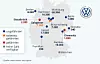 Die Volkswagen-Standorte in Deutschland und die Anzahl ihrer Beschäftigten.